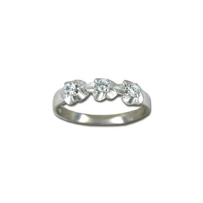 Sterling Silver Triple 6MM Hawaiian Plumeria Ring with Clear CZ