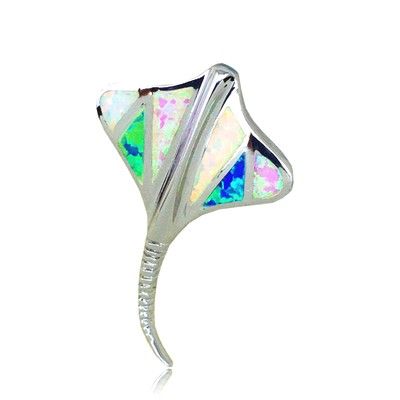 Sterling Silver Hawaiian Ray Fish Shaped Rainbow Opal Pendant