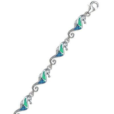 Sterling Silver Hawaiian Seahorse Blue Opal Bracelet