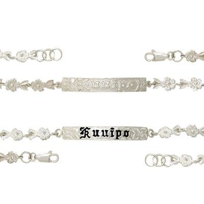 Sterling Silver 6MM Hawaiian 'Kuuipo' Design with Plumeria Link Bracelet