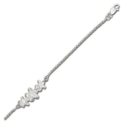 Sterling Silver 3 Hawaiian Plumeria Design with Rope Link Bracelet