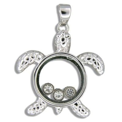 Sterling Silver Hawaiian HONU with Triple Spinning Clear CZ Pendant