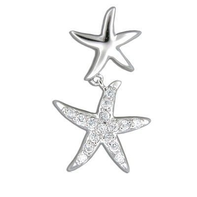 Sterling Silver Hawaiian Starfish Floating with Clear CZ Pendant