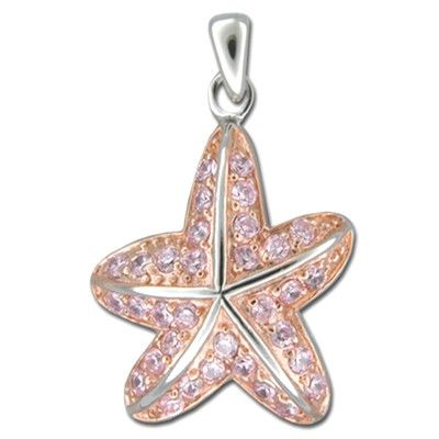 Sterling Silver Pink CZ Starfish Design Pendant with Rose Gold Finish