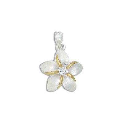 Sterling Silver Two-Tone PG Plated 3 Plumeria Pendant SP86509 