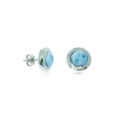 Sterling Silver and Genuine Larimar 10MM Round Shaped Stud Earrings