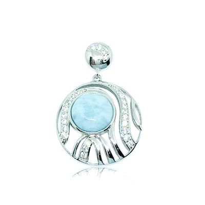 Sterling Silver and Genuine Larimar Currents in Circle Pendant