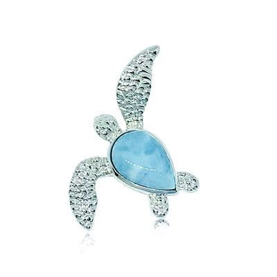 Sterling Silver and Genuine Larimar Sea Turtle Pendant