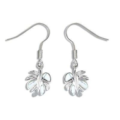 Sterling Silver White Turquoise Monstera Leaf Earrings