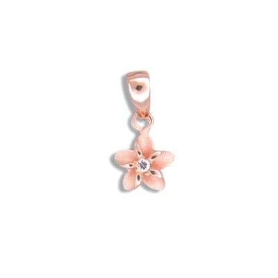 Fine Engraved Sterling Silver Rose Gold Plated Hawaiian Plumeria Pendant