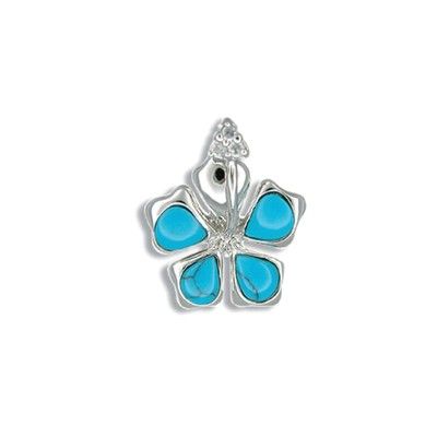 Sterling Silver Hawaiian Hibiscus with Blue Turquoise Pendant