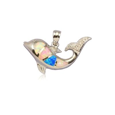 Sterling Silver Hawaiian Rainbow Opal Dolphin Pendant