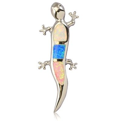 Sterling Silver Hawaiian Rainbow Opal Gecko Pendant