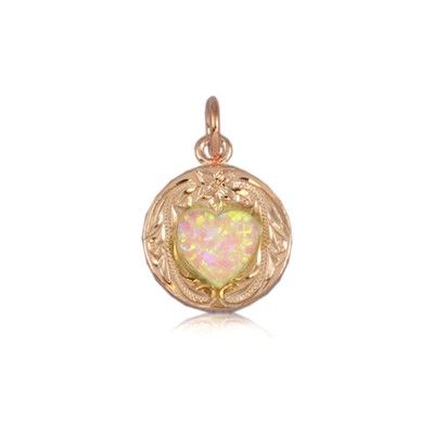 Sterling Silver Heart Shaped Pink Opal with Round Shaped Hand Carved Pendant