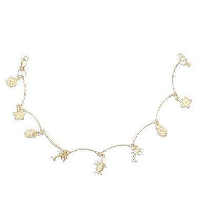 14kt Yellow Gold Hawaiian Mixed Charms Anklet
