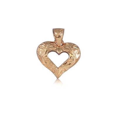 Fine Engraved Sterling Silver Rose Gold Plated Hawaiian Plumeria and Heart Pendant