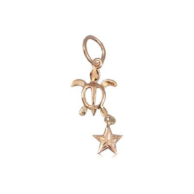 Fine Engraved Sterling Silver Rose Gold Plated Hawaiian HONU and Star Pendant