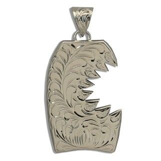 Fine Engraved Sterling Silver SHARK BITE with Bodyboard Shaped Pendant (L)