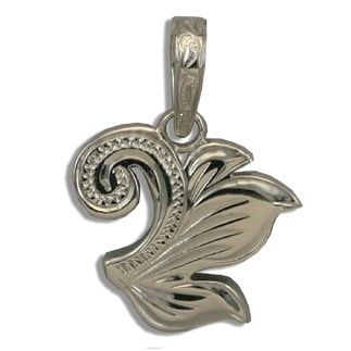 Fine Engraved Sterling Silver Hawaiian Scroll and Leaf Pendant