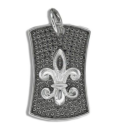 Fine Engraved Sterling Silver Men's Hawaiian FLEUR DE LIS with Black Rhodium Shield Pendant