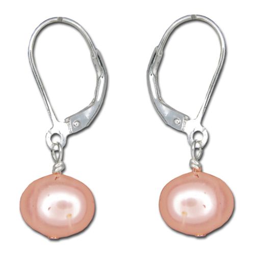 Sterling Silver Peach Fresh Water Pearl with Lever Back Earrings 