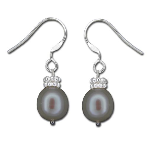 Sterling Silver Classic Black Fresh Water Pearl Fish Wire Earrings  