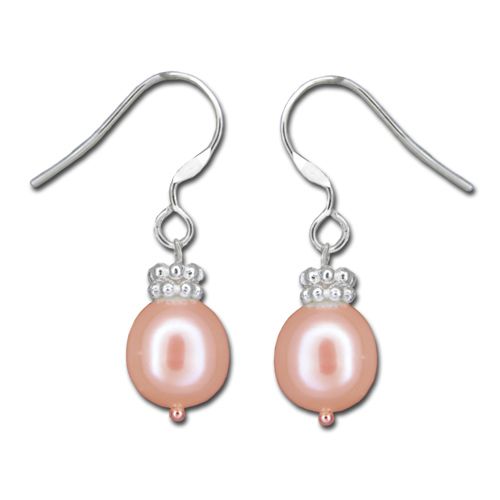 Sterling Silver Classic Peach Fresh Water Pearl Fish Wire Earrings  