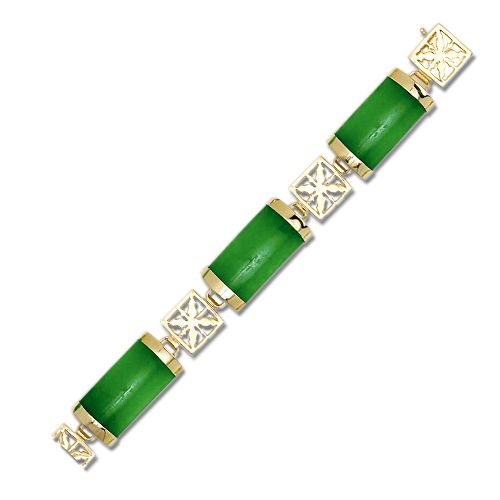 14KT Yellow Gold Green Jade Bracelet with 14KT Gold Hawaiian Quilt Filigree