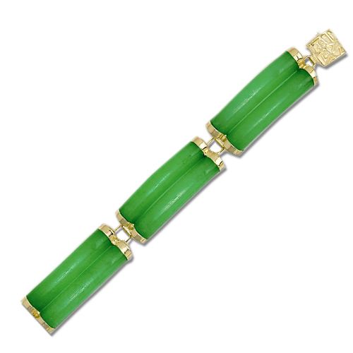 14KT Yellow Gold Green Jade Double Tube Bracelet