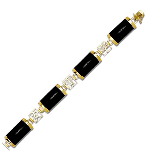 14KT Yellow Gold Chinese Characters with Black Jade Bracelet
