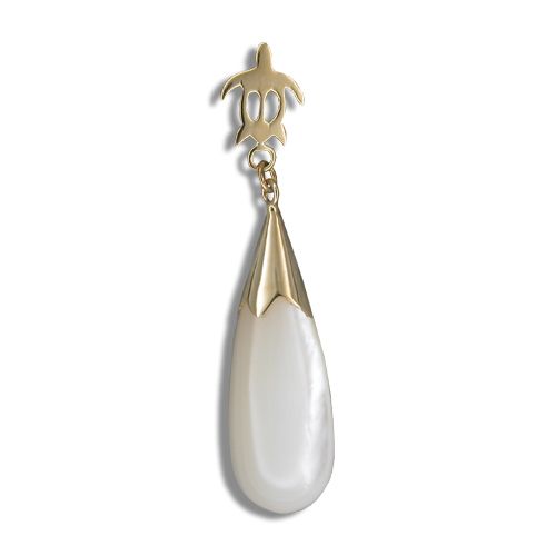 14KT Yellow Gold Turtle with MOP (Mother of Pearl Shell) Tear Drop Pendant