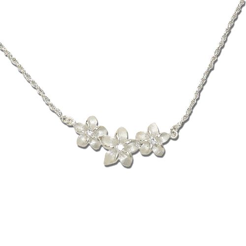 Sterling Silver White Sand Plumeria Necklace