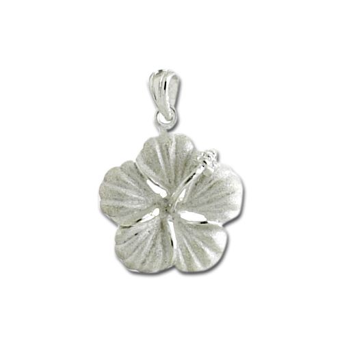Sterling Silver Hibiscus Flower Pendant with White sand Finish
