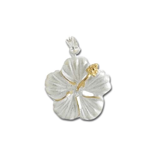 Sterling Silver Two Toned Hibiscus Flower Pendant with White sand Finish