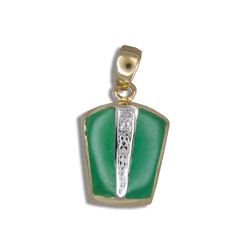 14KT Yellow Gold Bar with Diamond and Green Jade Pendant