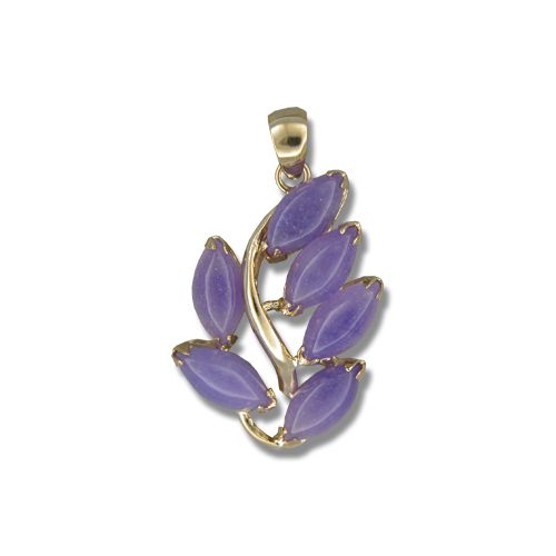 14KT Yellow Gold Leaf Design with Purple Jade Pendant