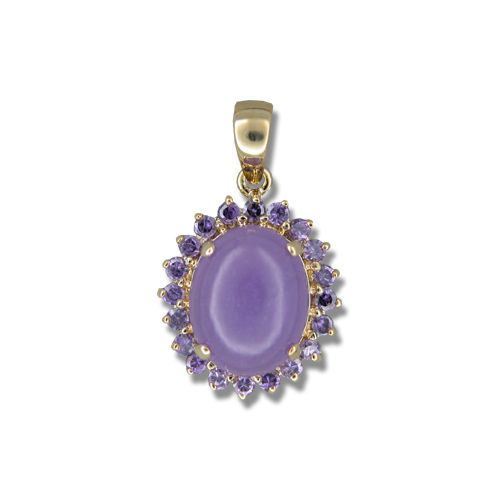 14KT Yellow Gold Oval Shaped Purple Jade with Purple Amethyst Pendant