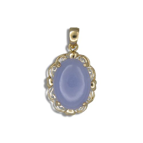 14KT Yellow Gold Cut-In Hearts with Oval Shaped Purple Jade Pendant
