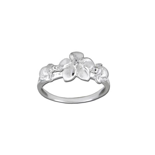 Sterling Silver Hawaiian HONU and Plumeria Ring with Clear CZ