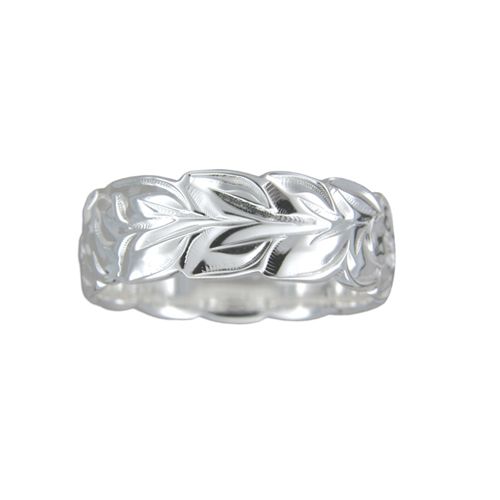 Sterling Silver 8MM Hawaiian Plumeria and Maile Leaf Ring with Cut-Out Edge