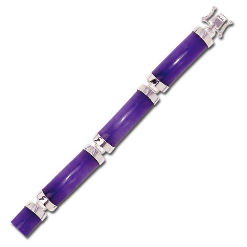 Sterling Silver Good Fortune Purple Jade Bar Bracelet