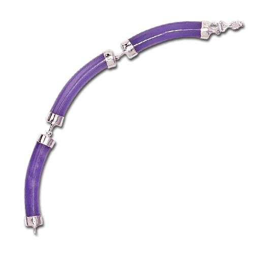 Sterling Silver Longevity Purple Jade Tube Bracelet