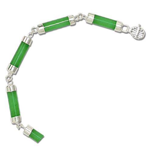 Sterling Silver Longevity Green Jade Short Tube Bracelet