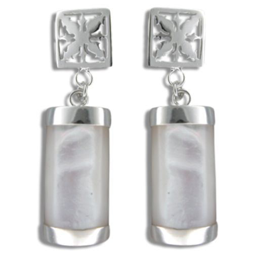 Sterling Silver Hawaiian Pineapple Quilt with MOP (Mother of Pearl Shell) Earrings