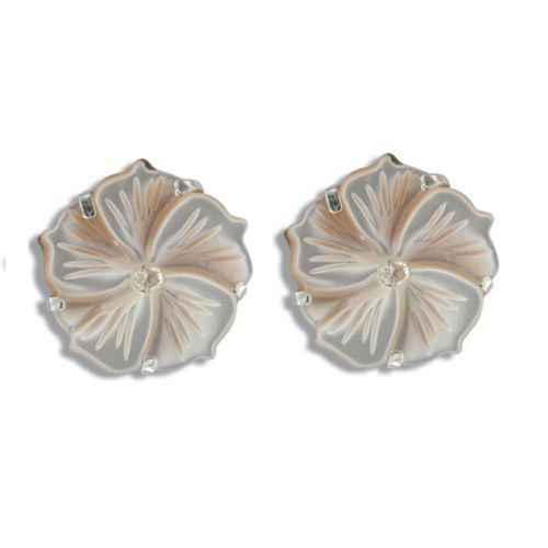 Sterling Silver Hawaiian Plumeria 18mm MOP (Mother of Pearl Shell) with CZ Earrings 