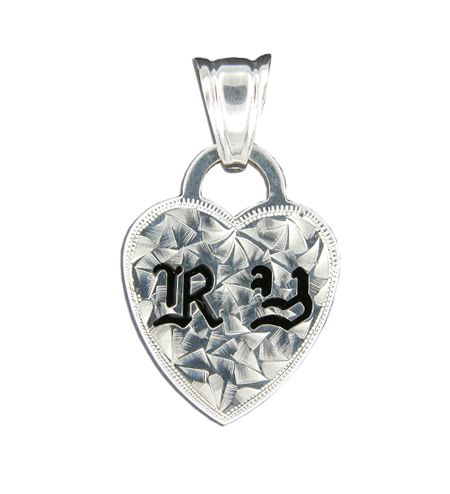 Sterling Silver 10mm Double Initial Hawaiian Pendant with Hand Carved Heart Rope Chain is included