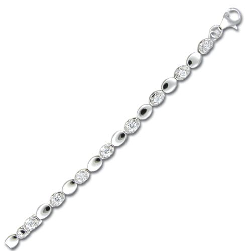 Sterling Silver Clear CZ Bead Link Bracelet