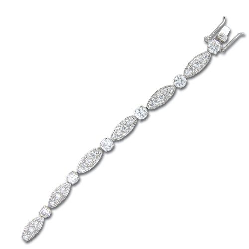 Sterling Silver Oval and Round-Shaped Clear CZ Tennis Bracelet 