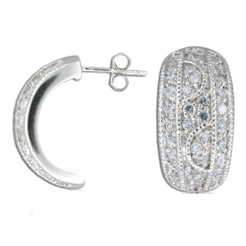 Sterling Silver Half-Hoop Clear CZ Earrings