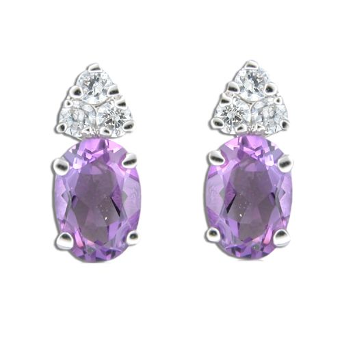 Sterling Silver Minimalist Clear and Amethyst Purple CZ Earrings